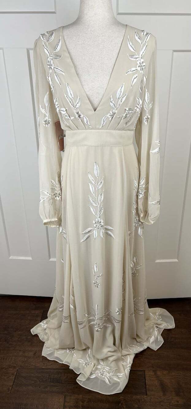 BHLDN Anthropologie NWT Size 18 Embroidered Beaded Ivory Formal Maxi Gown